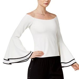 bar III Womens Textured Knit Blouse White
